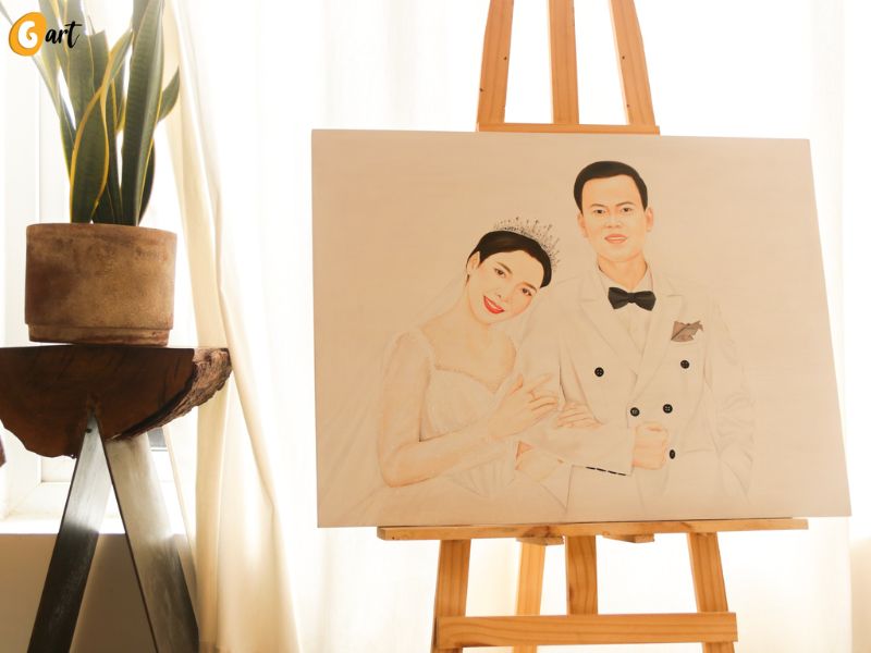 Tranh vẽ vợ chồng ngày cưới làm món quà đặc biệt