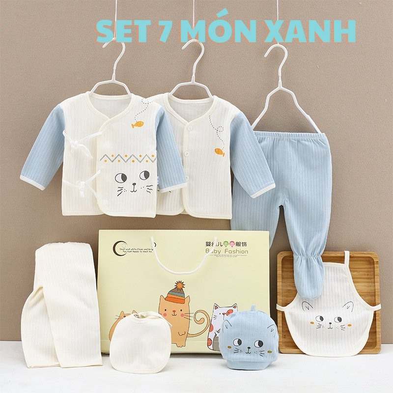 [QUÀ TẶNG ĐẦY THÁNG] SET ĐỒ SƠ SINH 7 CHI TIẾT CAO CẤP 3 MÀU HỒNG XANH VÀNG  CHO BÉ TRAI BÉ GÁI | Shopee Việt Nam
