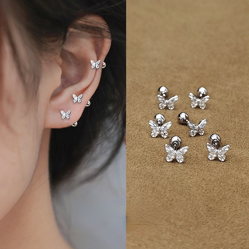 1 Đôi Bông Tai Bạc Sterling 925 Hình Bướm Xoắn Ốc