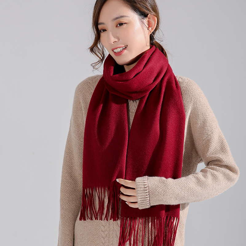 Khăn quàng choàng cổ len Cashmere giữ ấm màu đỏ đô trơn cao cấp đẹp sang  trọng - Mã KC076